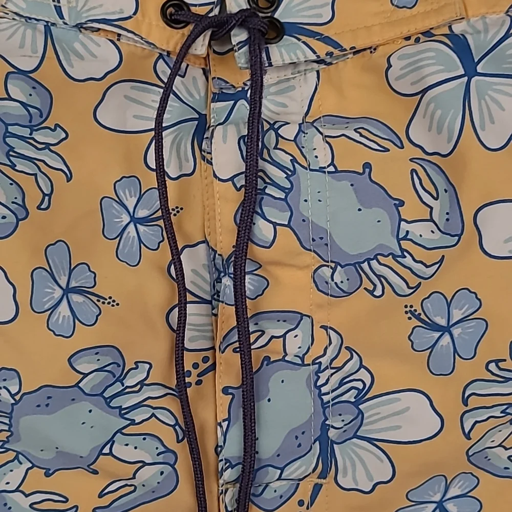 VINEYARD VINES Pastel‎ Gold Blue Crabs Floral Pattern Sz XL Swim Board Shorts